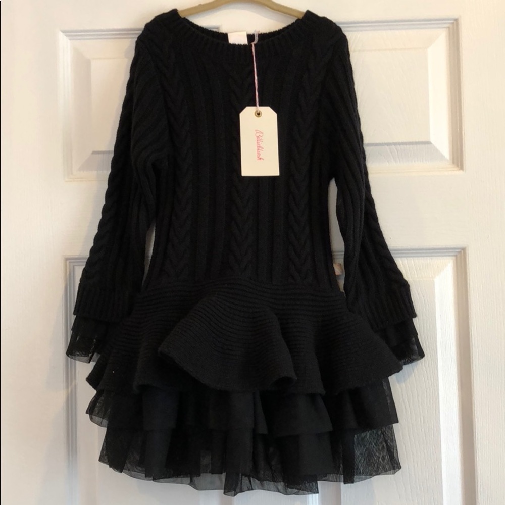 Billieblush black sweater dress with tulle skirt